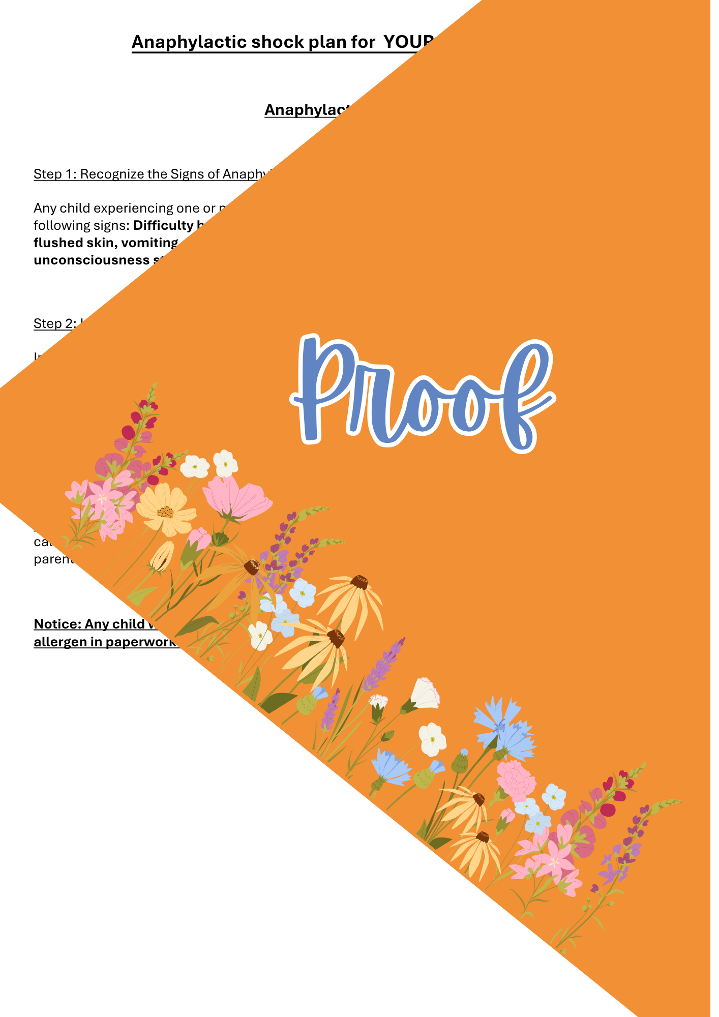 Anaphylactic Shock Action Plan Template