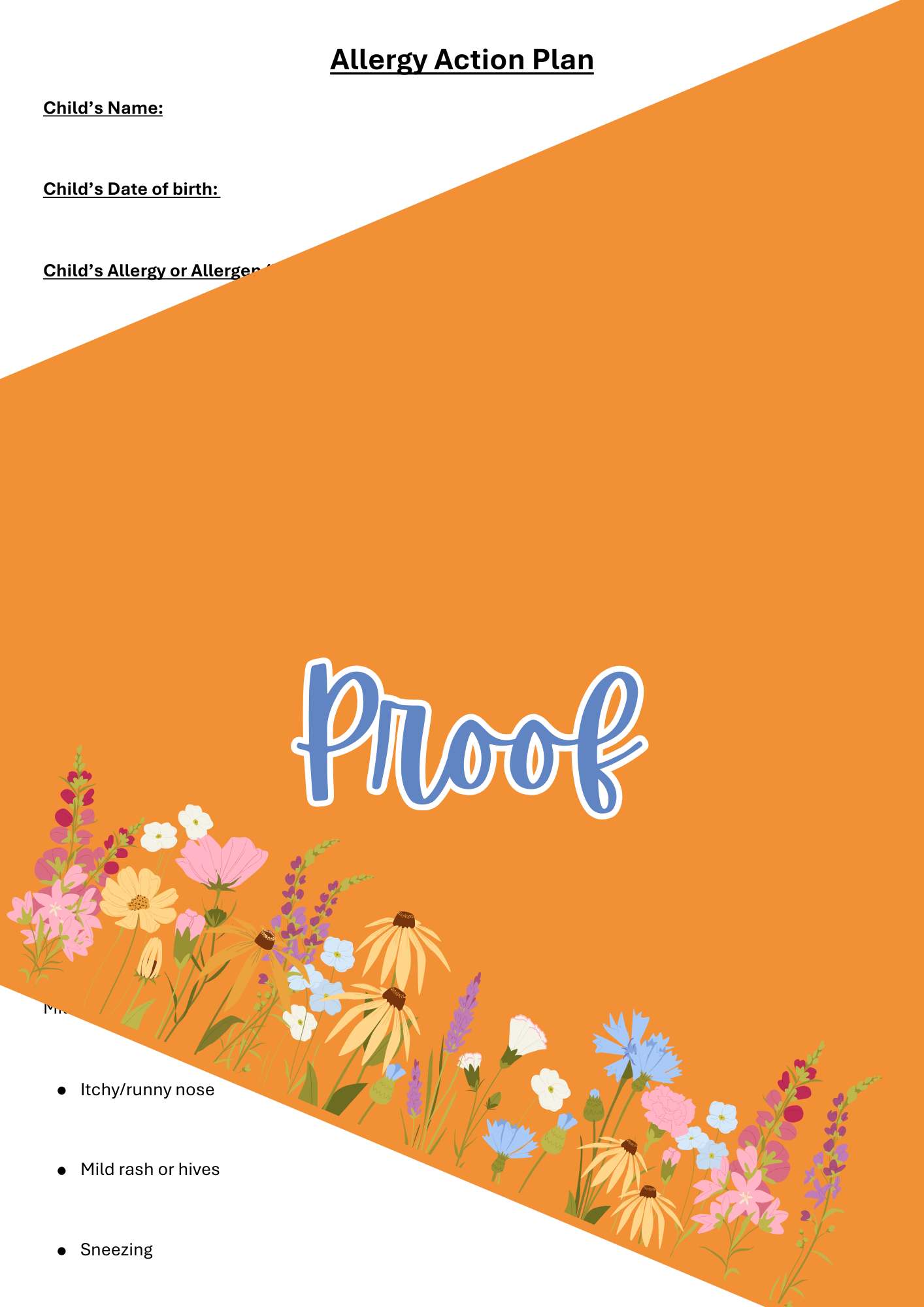 Allergy Action Plan Template